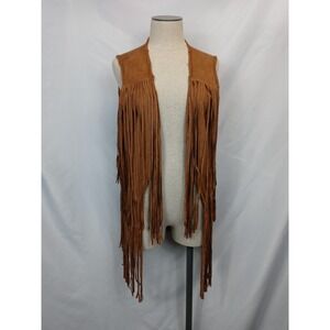 Boho Fringe Vest Large Brown Faux Suede Western Festival Cowgirl 70s Design Lab